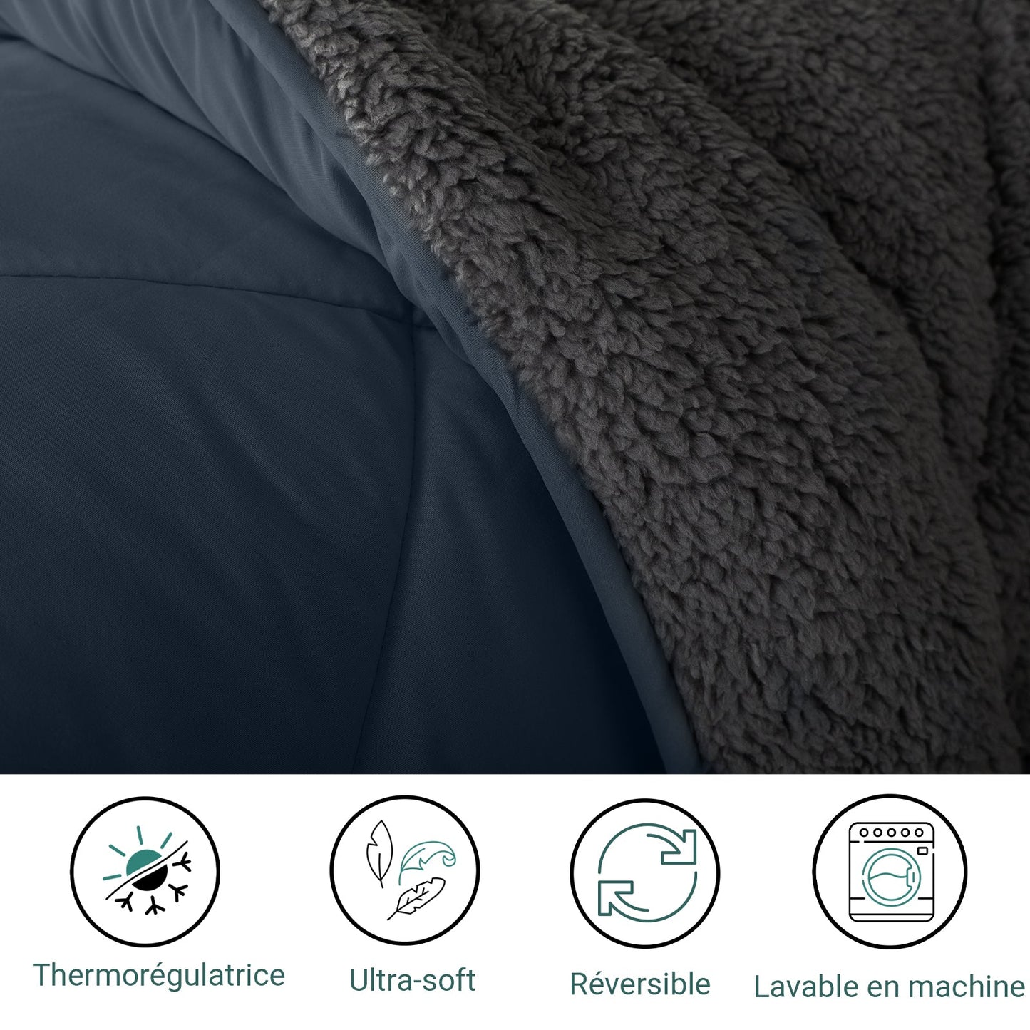 Couette Sherpa en laine : Réversible Eté-Hiver