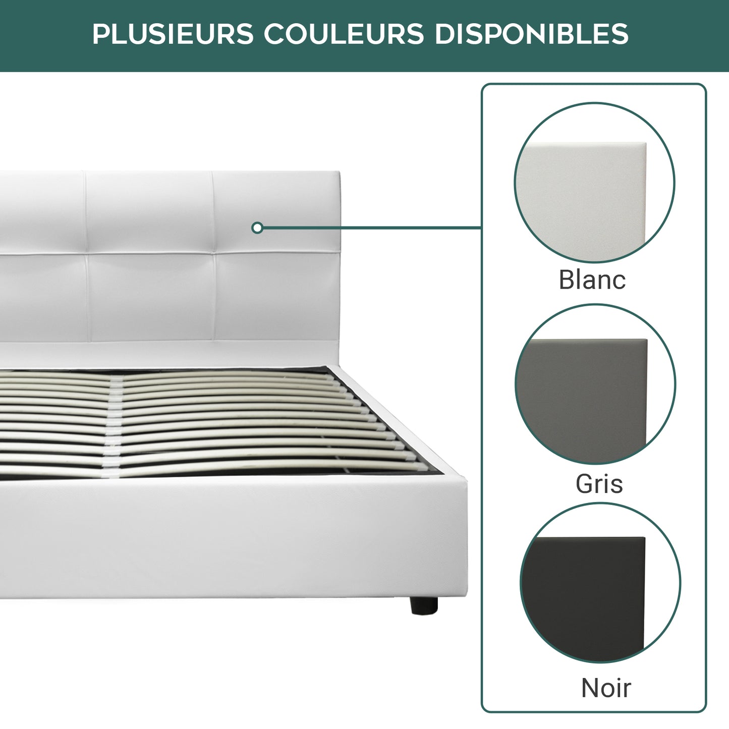 Lit Coffre Capri Deluxe Blanc : Simili cuir et sommier à lattes
