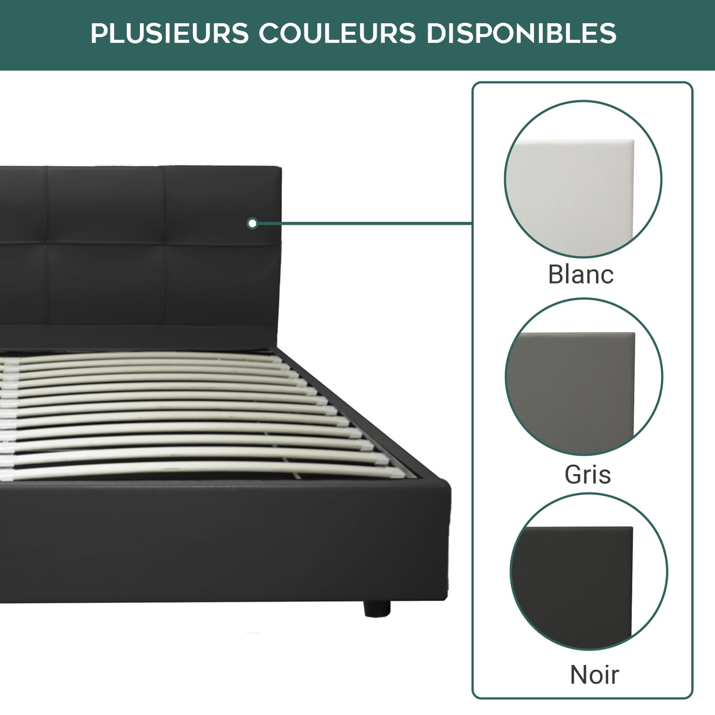 Lit Coffre Capri Deluxe Noir : Simili cuir et sommier à lattes
