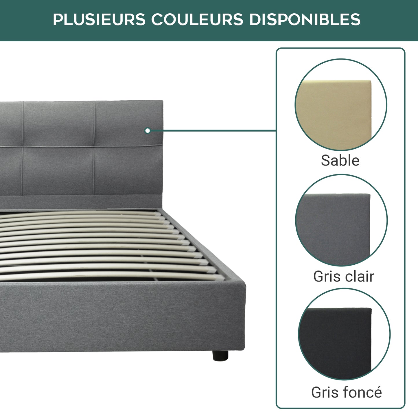 Lit Coffre Capri Deluxe Gris Clair : Tissu et sommier à lattes