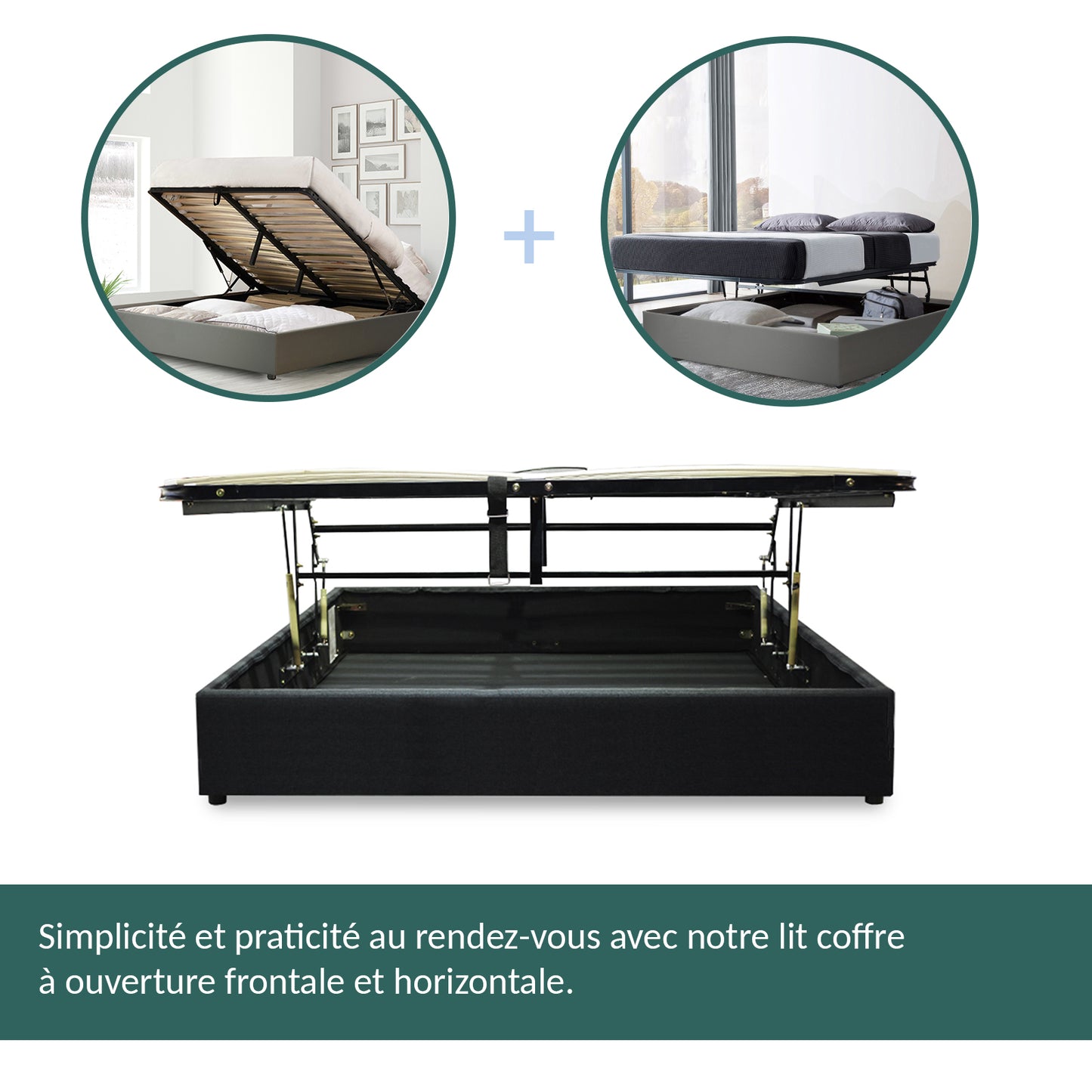 Lit coffre Lounge Gris foncé : Tissu et sommier ouverture horizontale