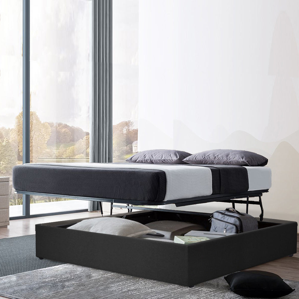 Lit coffre Lounge Gris foncé : Tissu et sommier ouverture horizontale