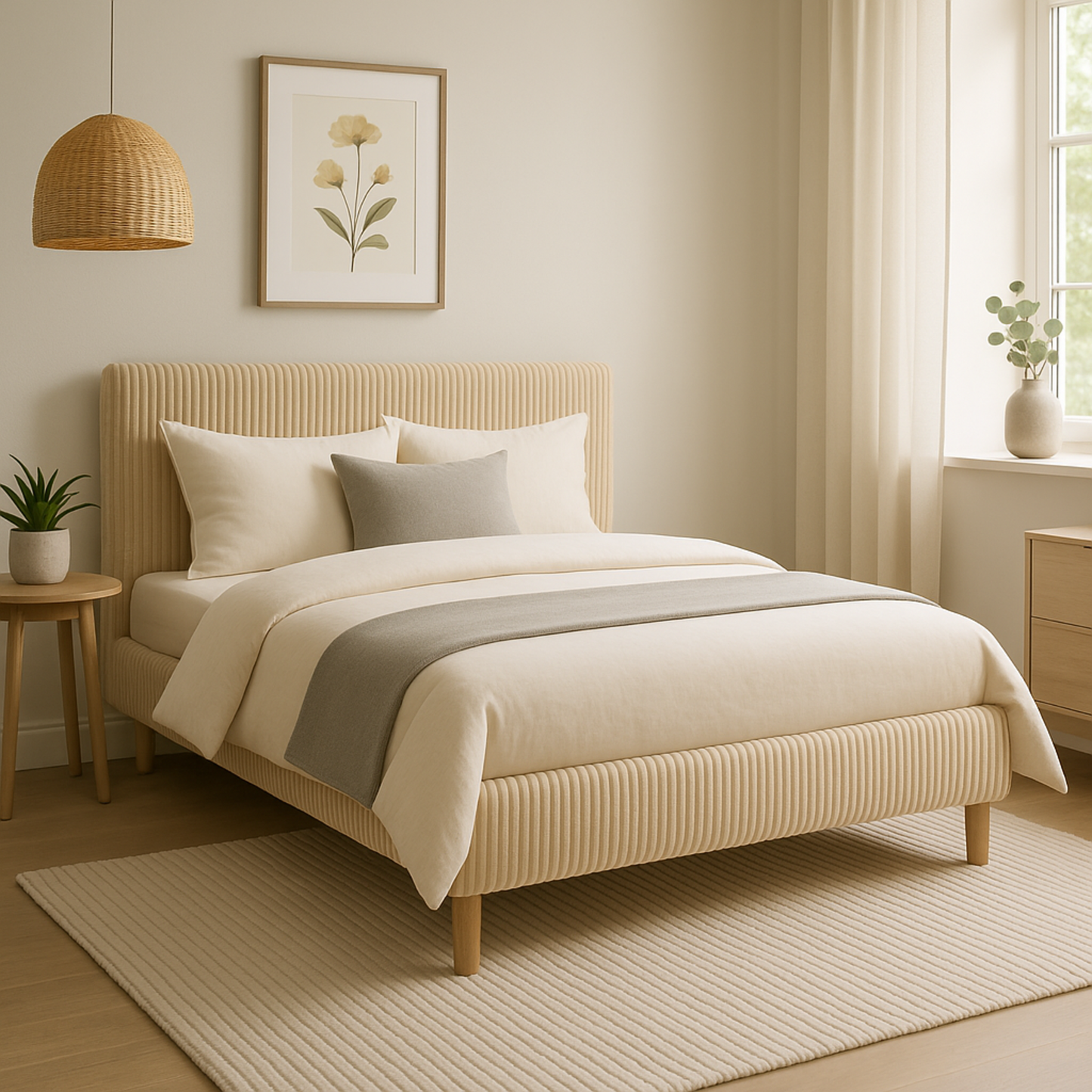 Lit Colisée avec tête de lit | Velours cotelé Beige | Robuste et confortable | Montage simple rapide