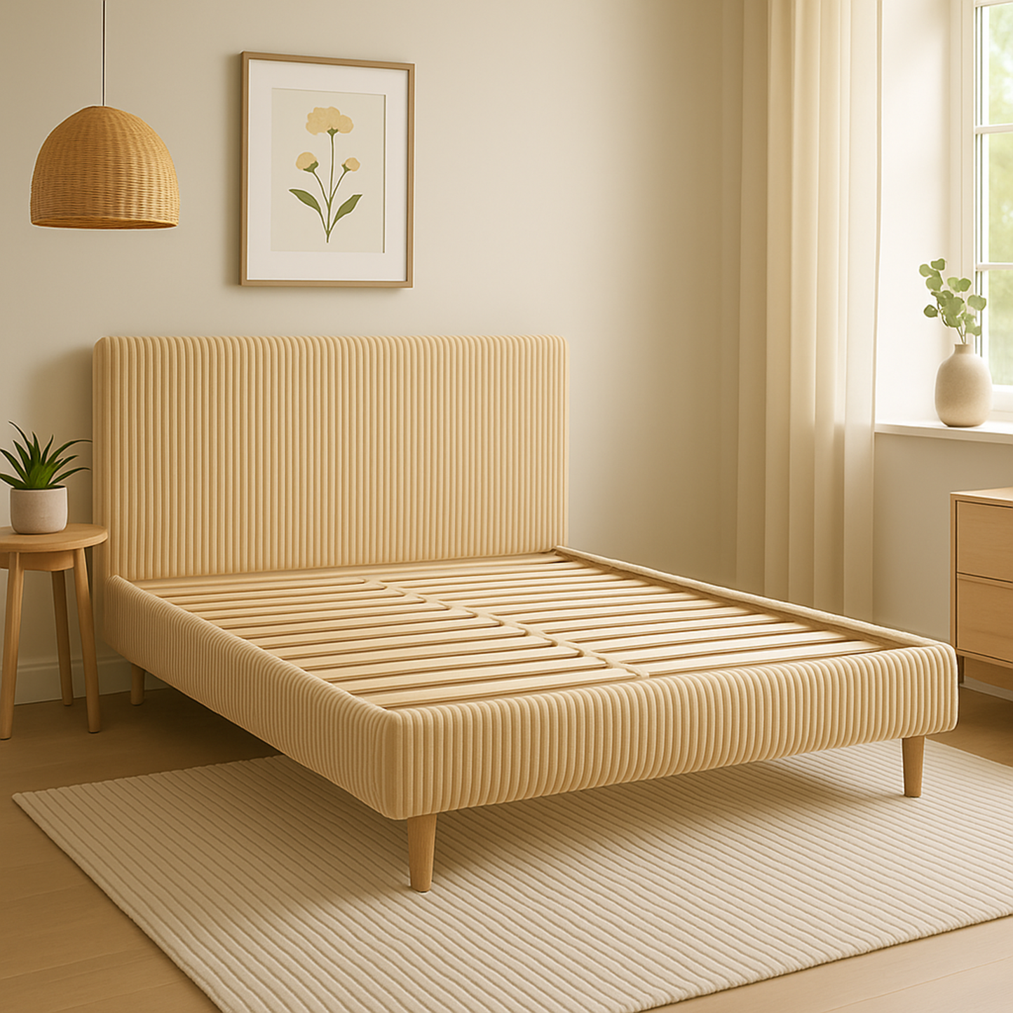 Lit Colisée avec tête de lit | Velours cotelé Beige | Robuste et confortable | Montage simple rapide