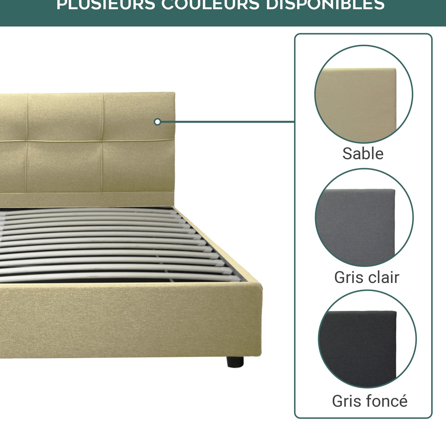Lit Coffre Capri Deluxe Sable : Tissu et sommier à lattes