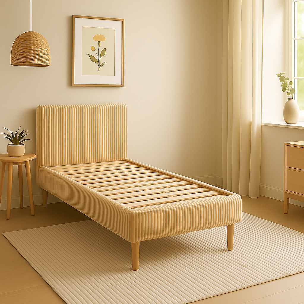 Lit Colisée avec tête de lit | Velours cotelé Beige | Robuste et confortable | Montage simple rapide