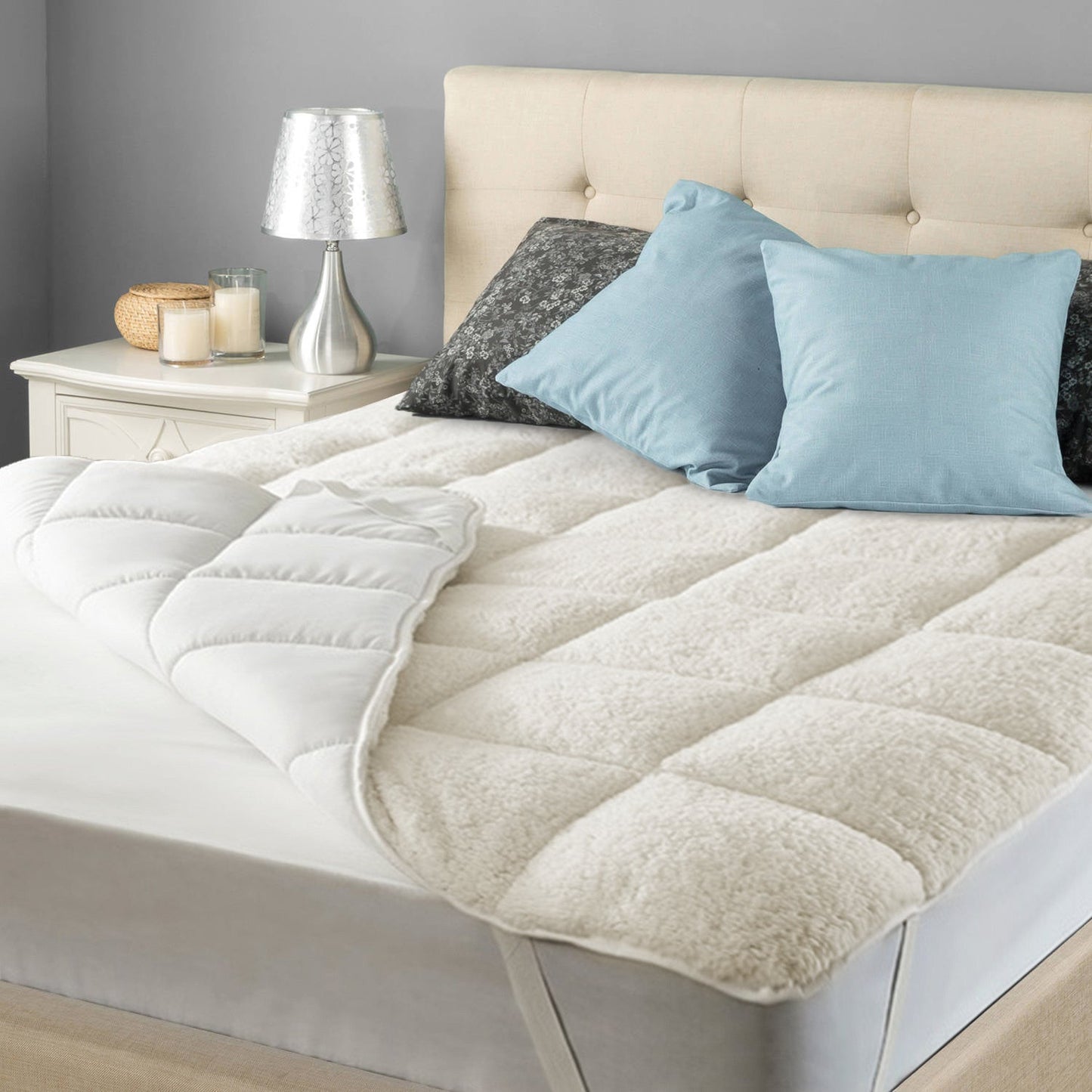 Surmatelas Sherpa Blanc : Double face Eté-Hiver