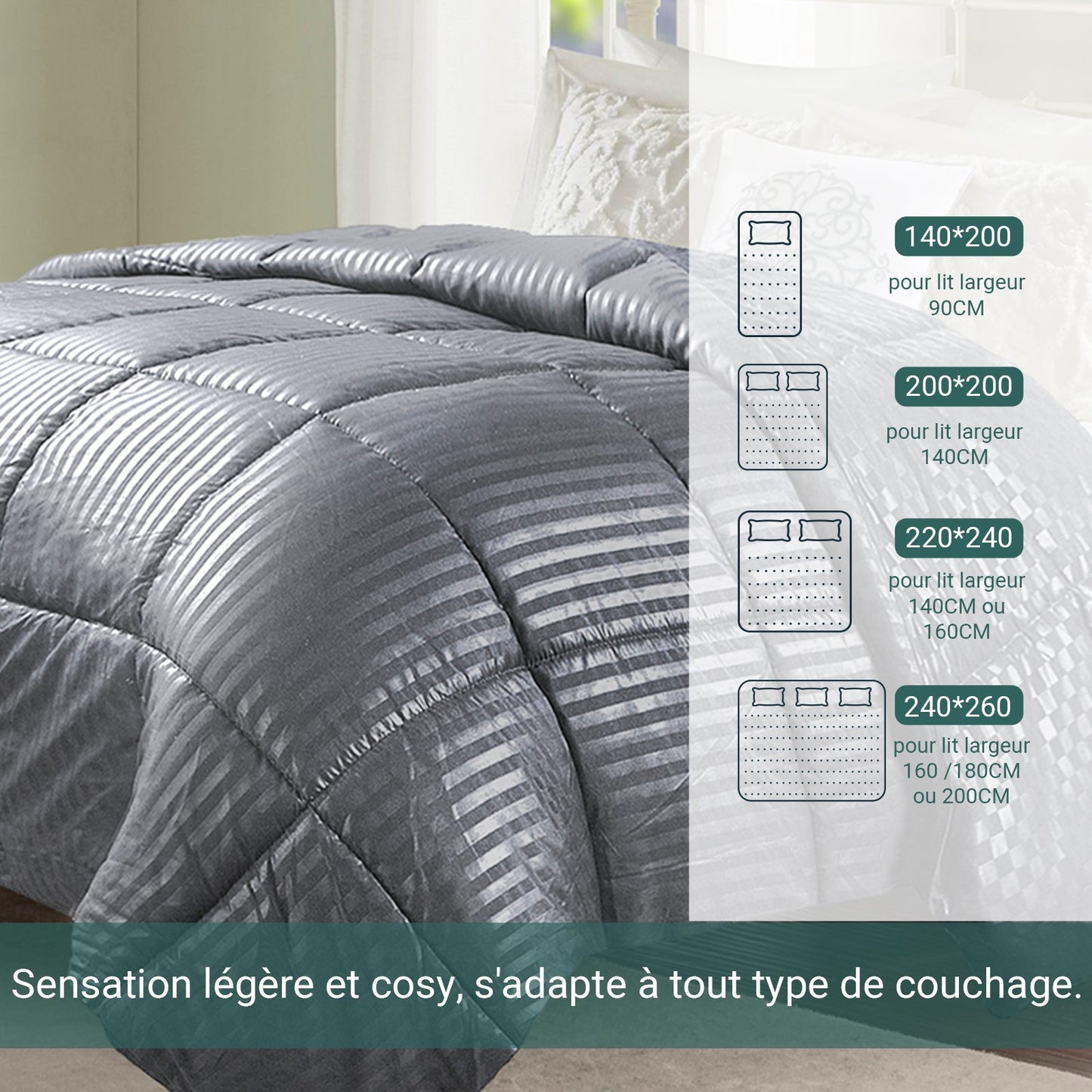 Couette Soft Luxe Grise : Légère 250g/m² et tempérée