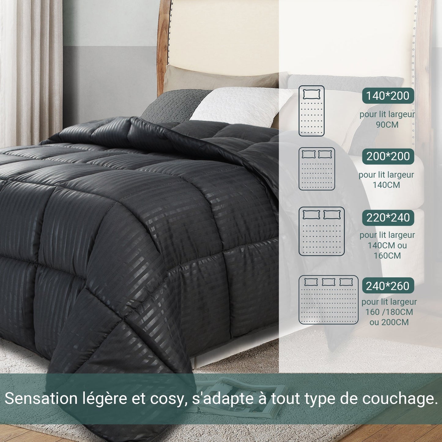 Couette Soft Luxe Noire : Légère 250g/m² et tempérée