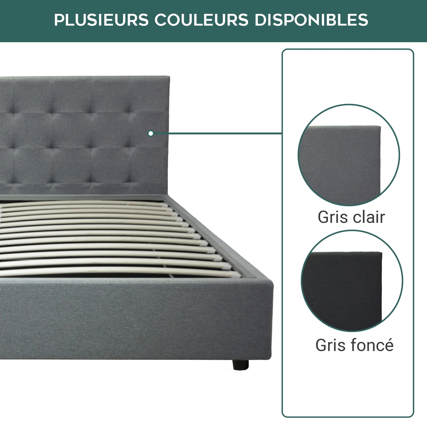 Lit Penthouse Gris Clair : Tissu et sommier à lattes en bois