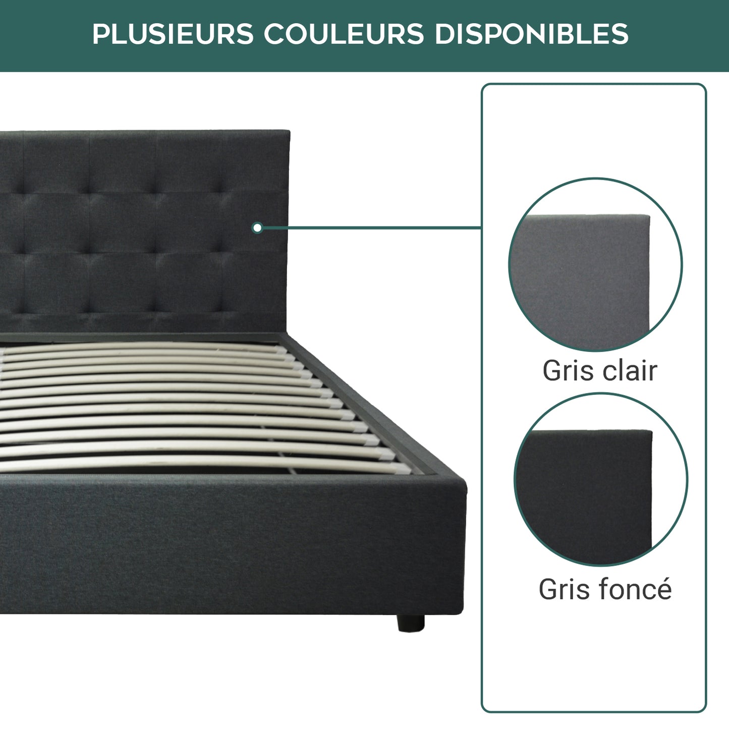 Lit Penthouse Gris Foncé : Tissu et sommier à lattes en bois