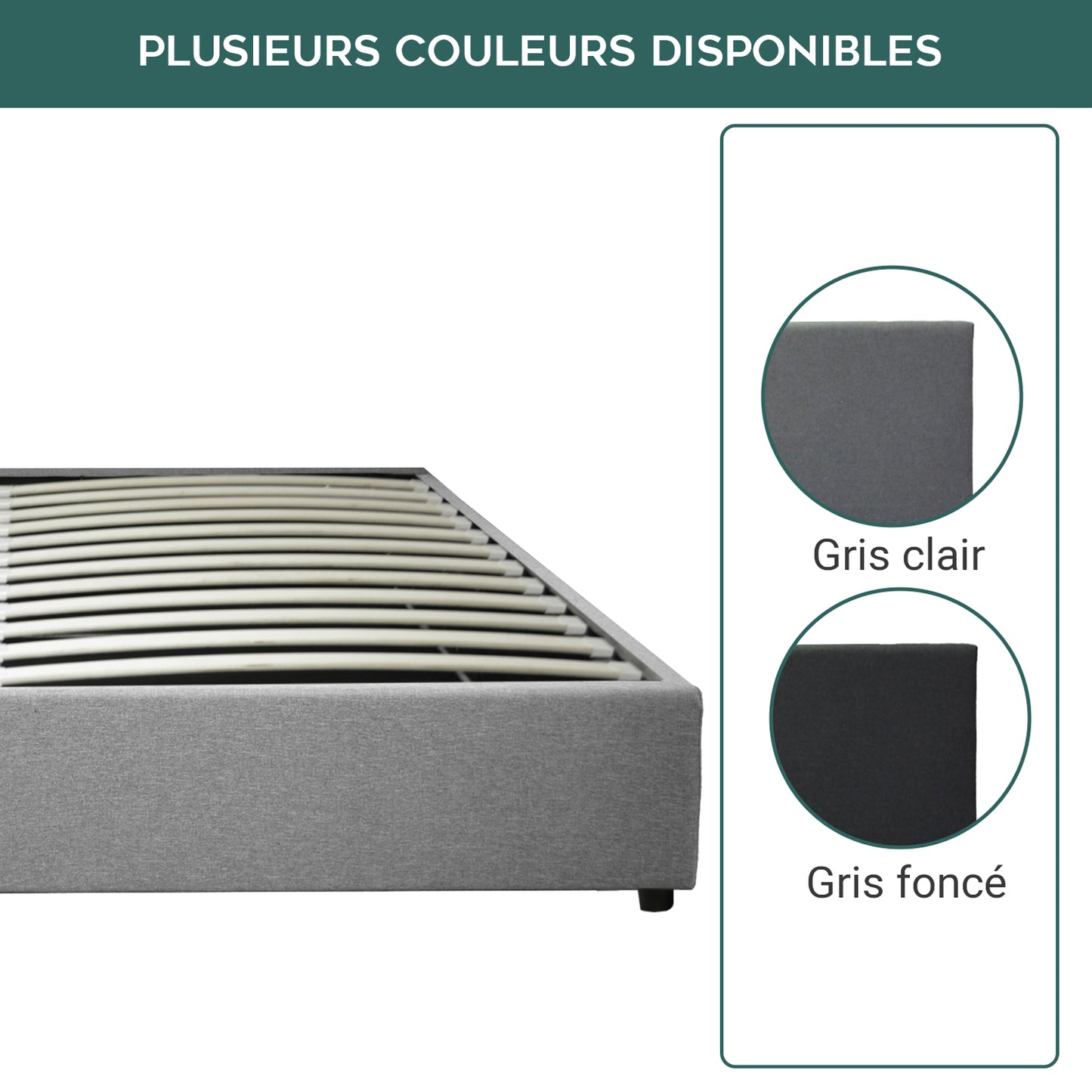 Lit coffre Vegas Gris Clair : Tissu et sommier à lattes flexibles robuste