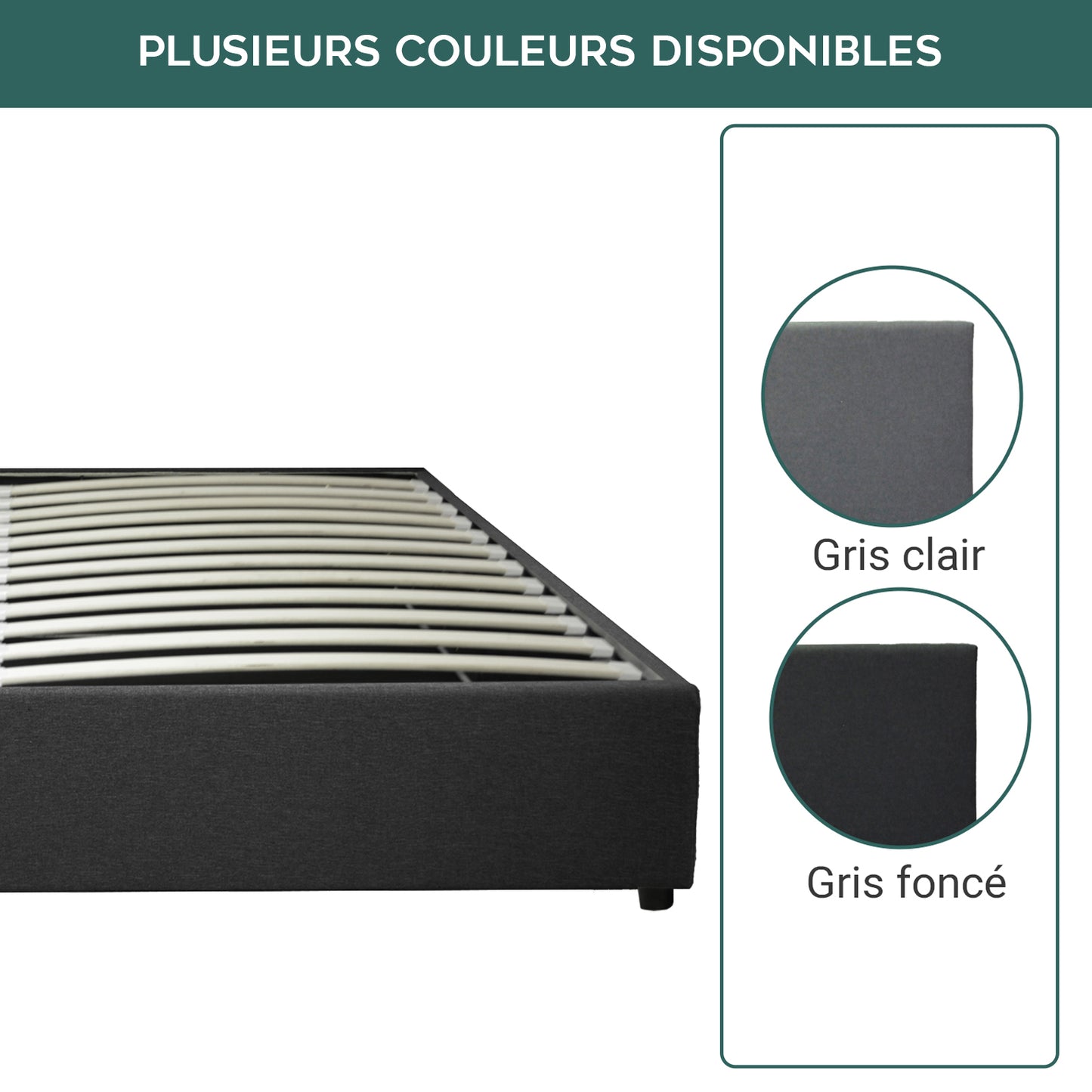 Lit coffre Vegas Gris Foncé : Tissu et sommier à lattes flexibles robuste