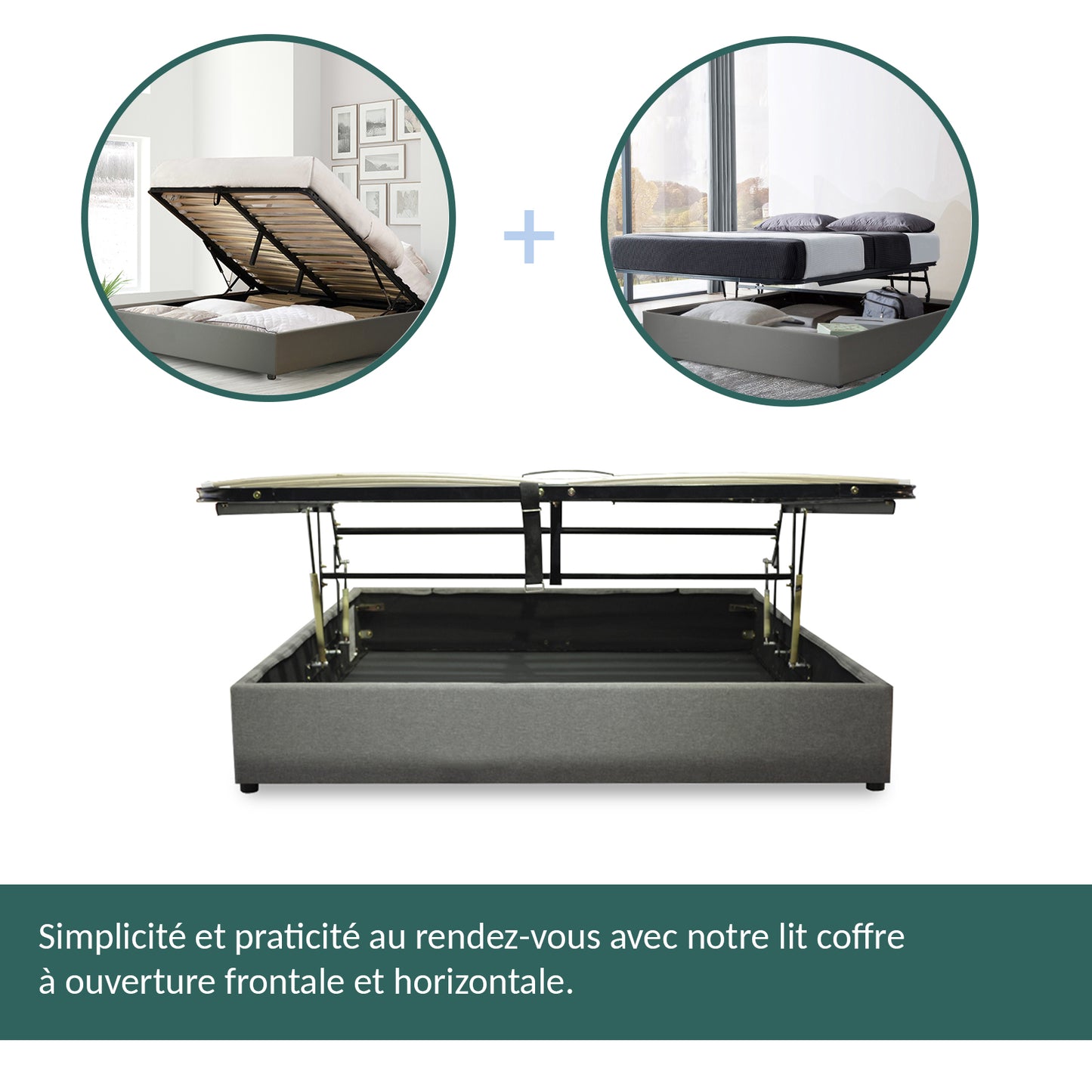 Lit coffre Lounge Gris clair : Tissu et sommier ouverture horizontale