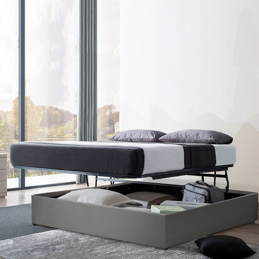 Lit coffre Lounge Gris : Simili cuir et sommier ouverture horizontale