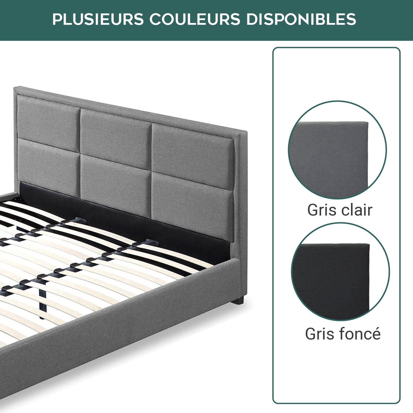 Lit Palace TV tissu Gris clair : meuble TV intégré