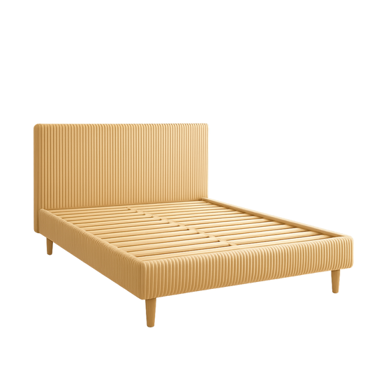Lit Colisée avec tête de lit | Velours cotelé Beige | Robuste et confortable | Montage simple rapide