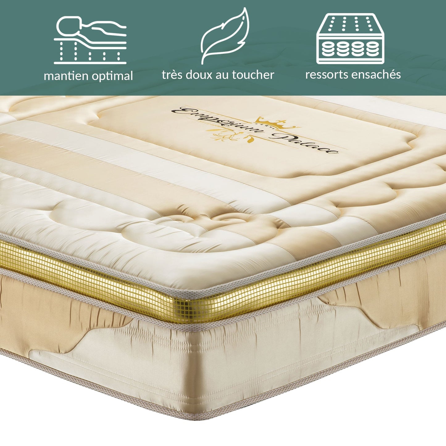 Matelas Benidorm Palace: Mousse à mémoire de forme, ressorts ensachés et latex