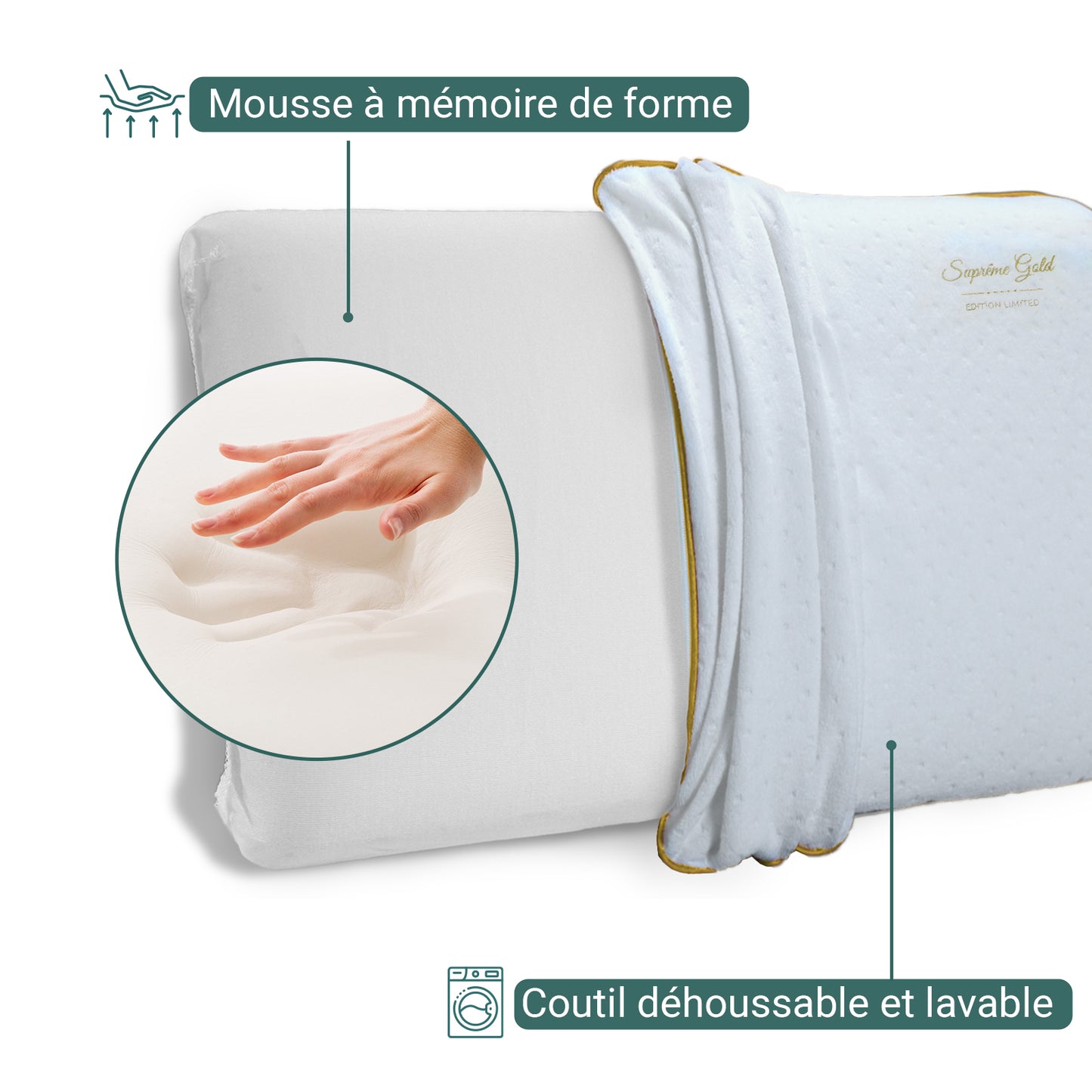 Oreiller Collector : Mousse à Mémoire de forme, Déhoussable