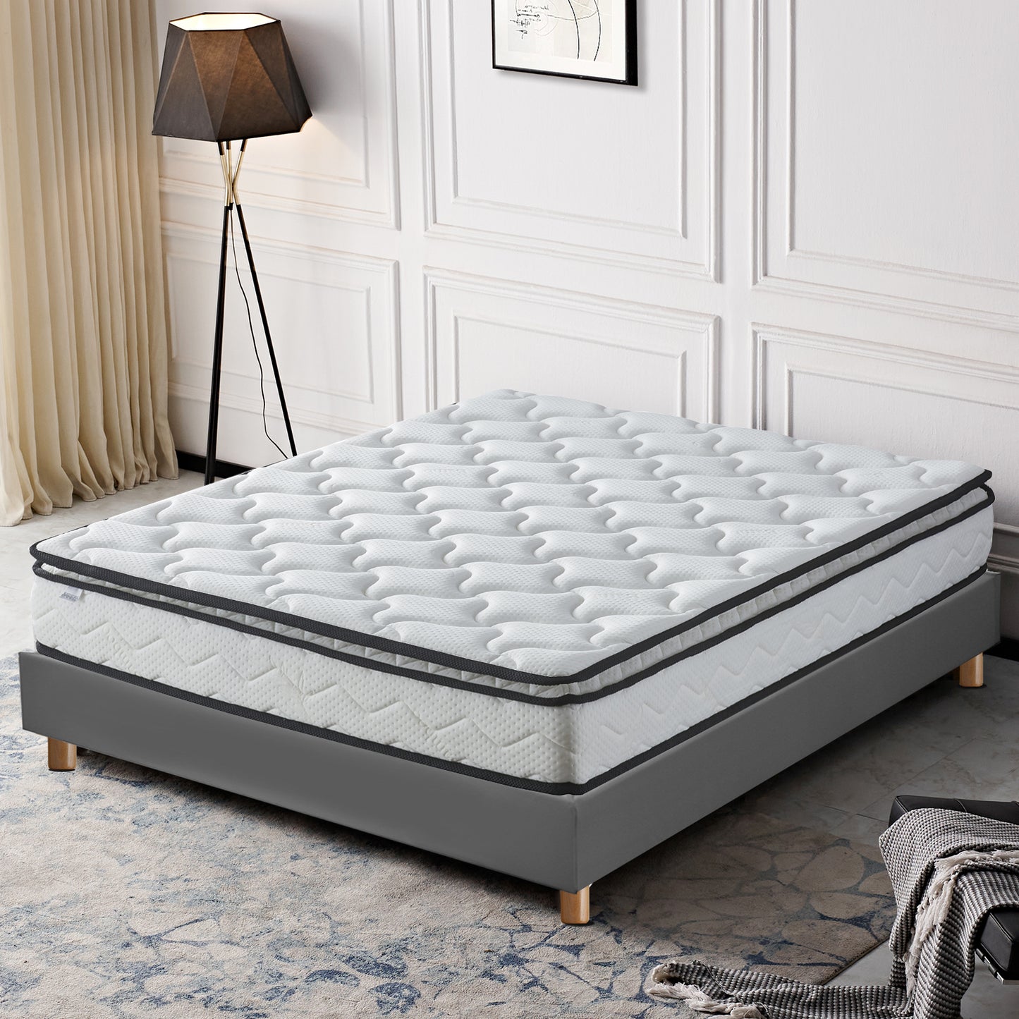 Pack Sampur : Matelas à mémoire de forme + Sommier à contour Tissu Gris clair