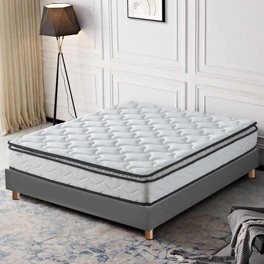 Pack Sampur : Matelas à mémoire de forme + Sommier à contour Tissu Gris clair