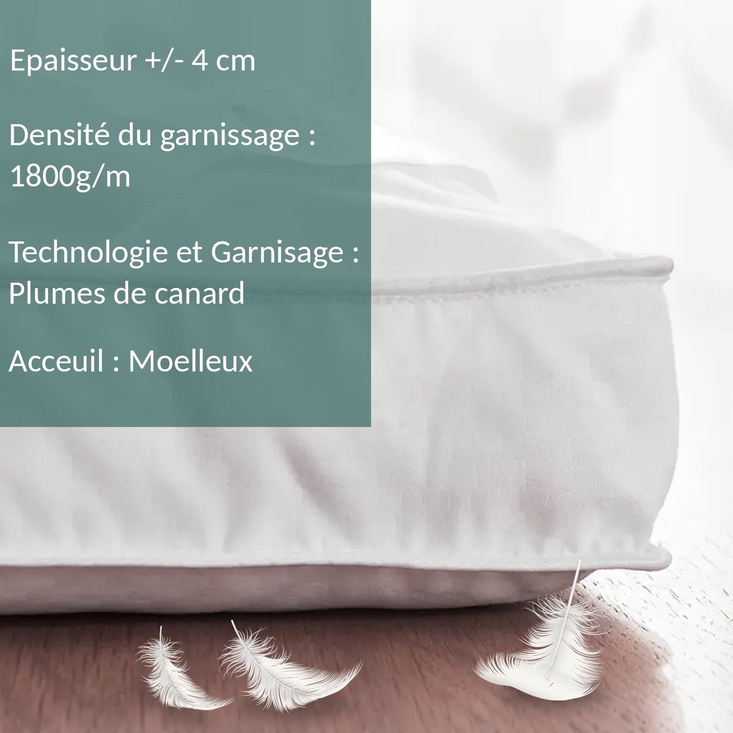 Surmatelas Plumes Douillet : 100% Plumes de canard pour confort inégalé