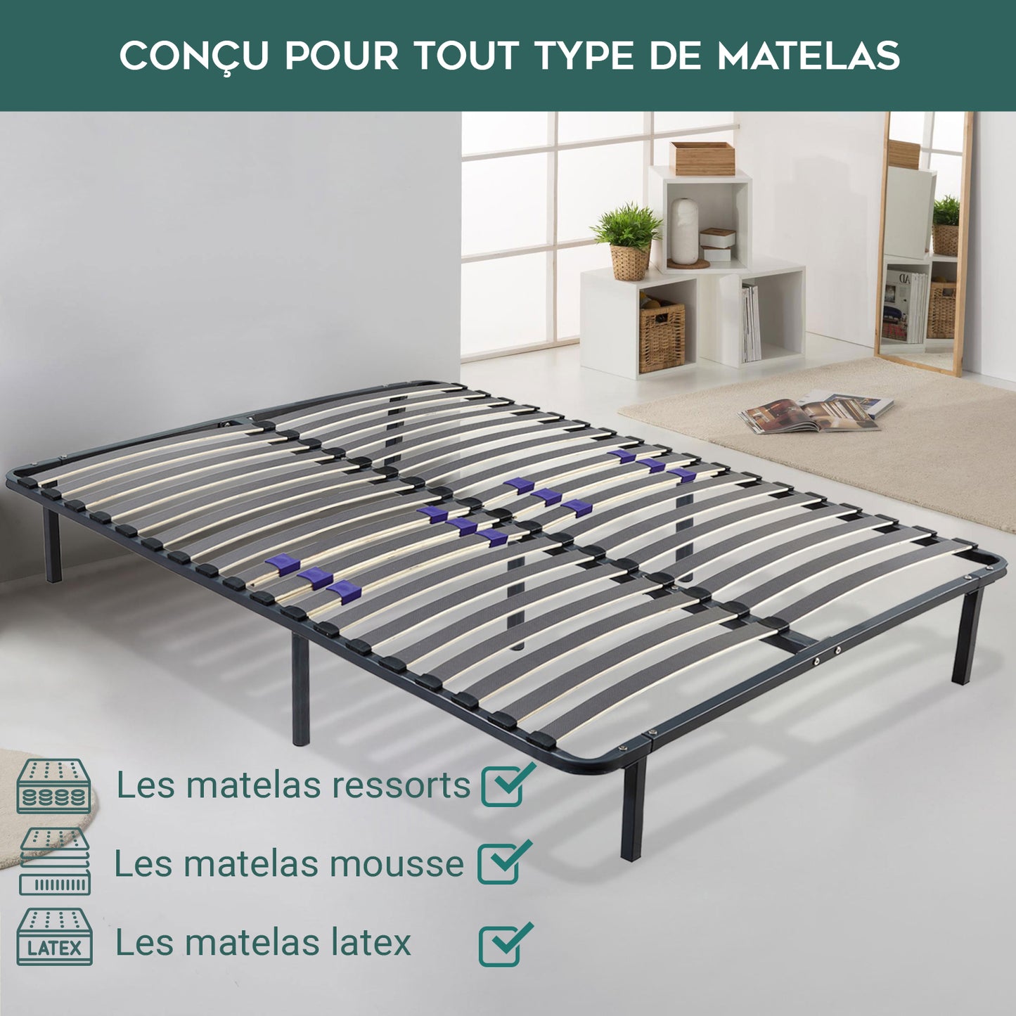 Pack Universel : Matelas à mémoire de forme + Sommier métal