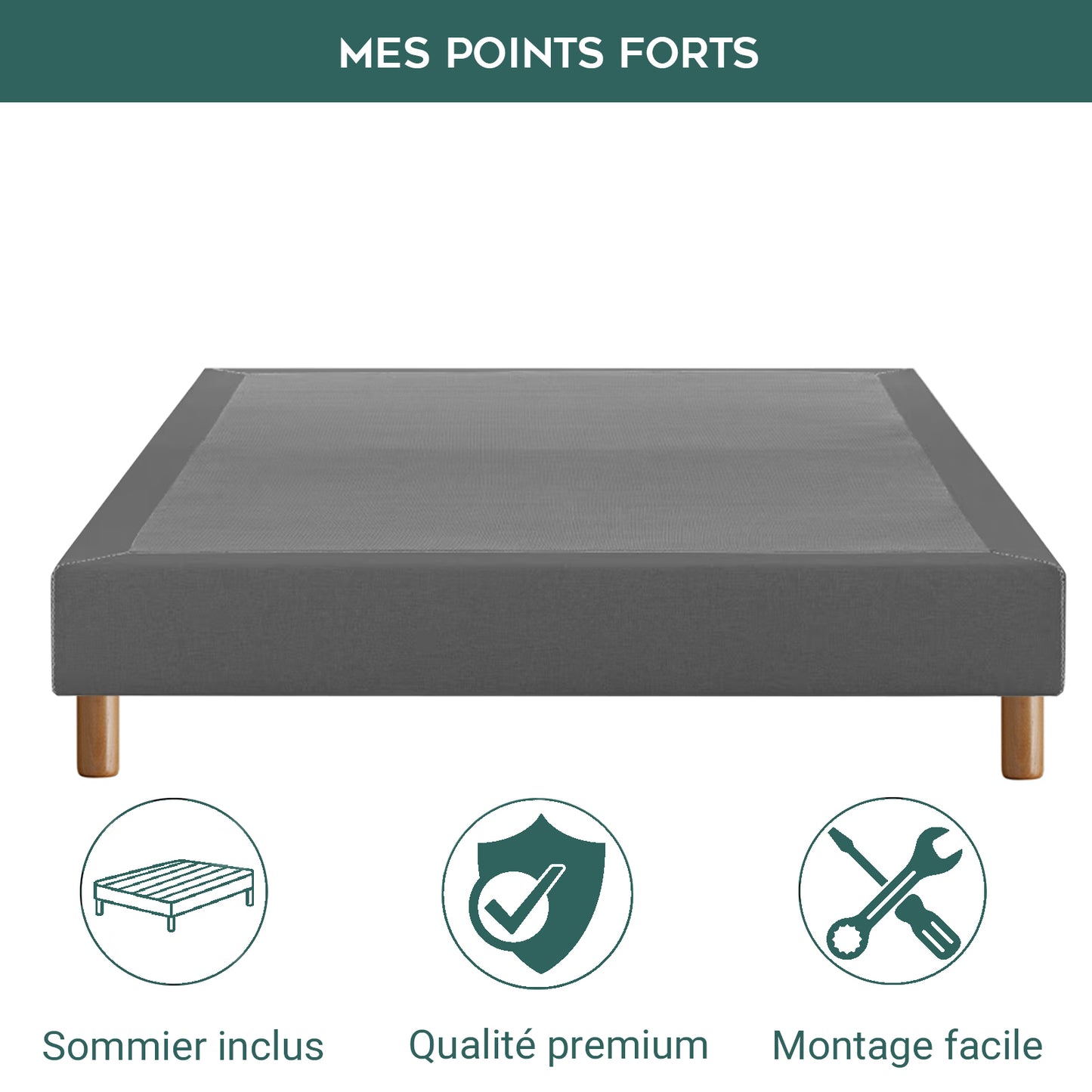 Pack Sampur : Matelas à mémoire de forme + Sommier à contour Tissu Gris clair